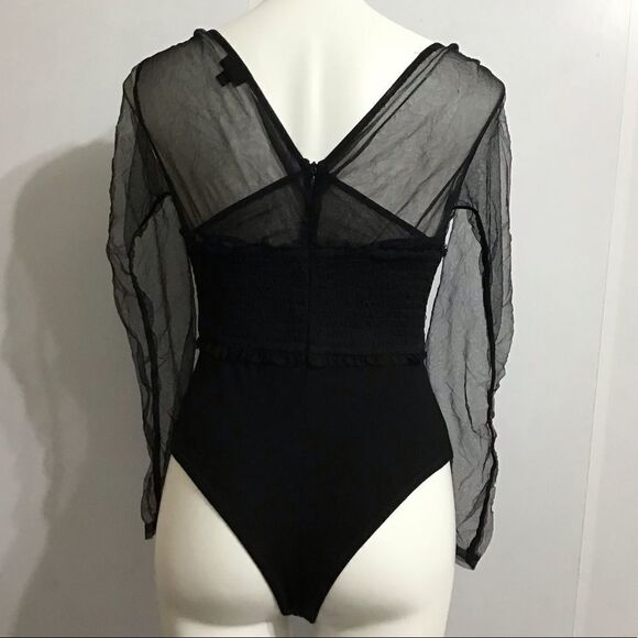 NBD Black Mesh Long Sleeve Bodysuit Sheer Mesh Corset Top Size Small - Picture 3 of 13